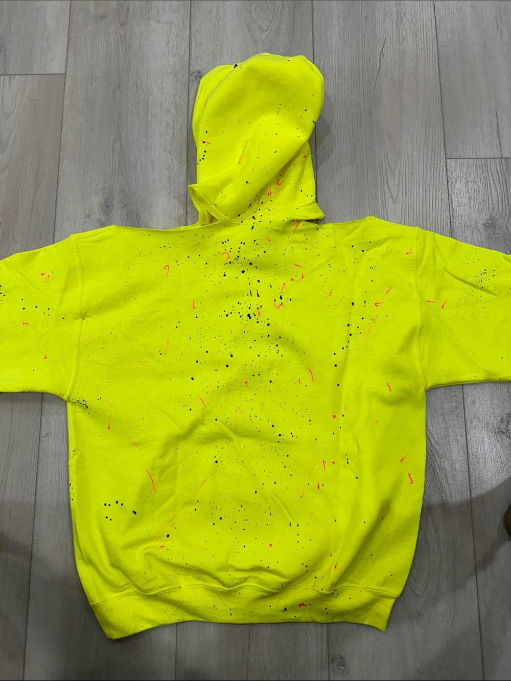 Inspired Neon Yellow Paint-Splatter Hoodie with Pink Logo NWOT - Picture 5 of 5